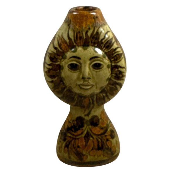 Vintage Tonala Sun Face Pottery Vase by Carlos Villanueva Mexico - Picture 4 of 8